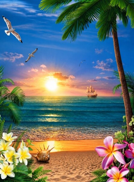 Fototapet Apus de soare pe mare 242×201